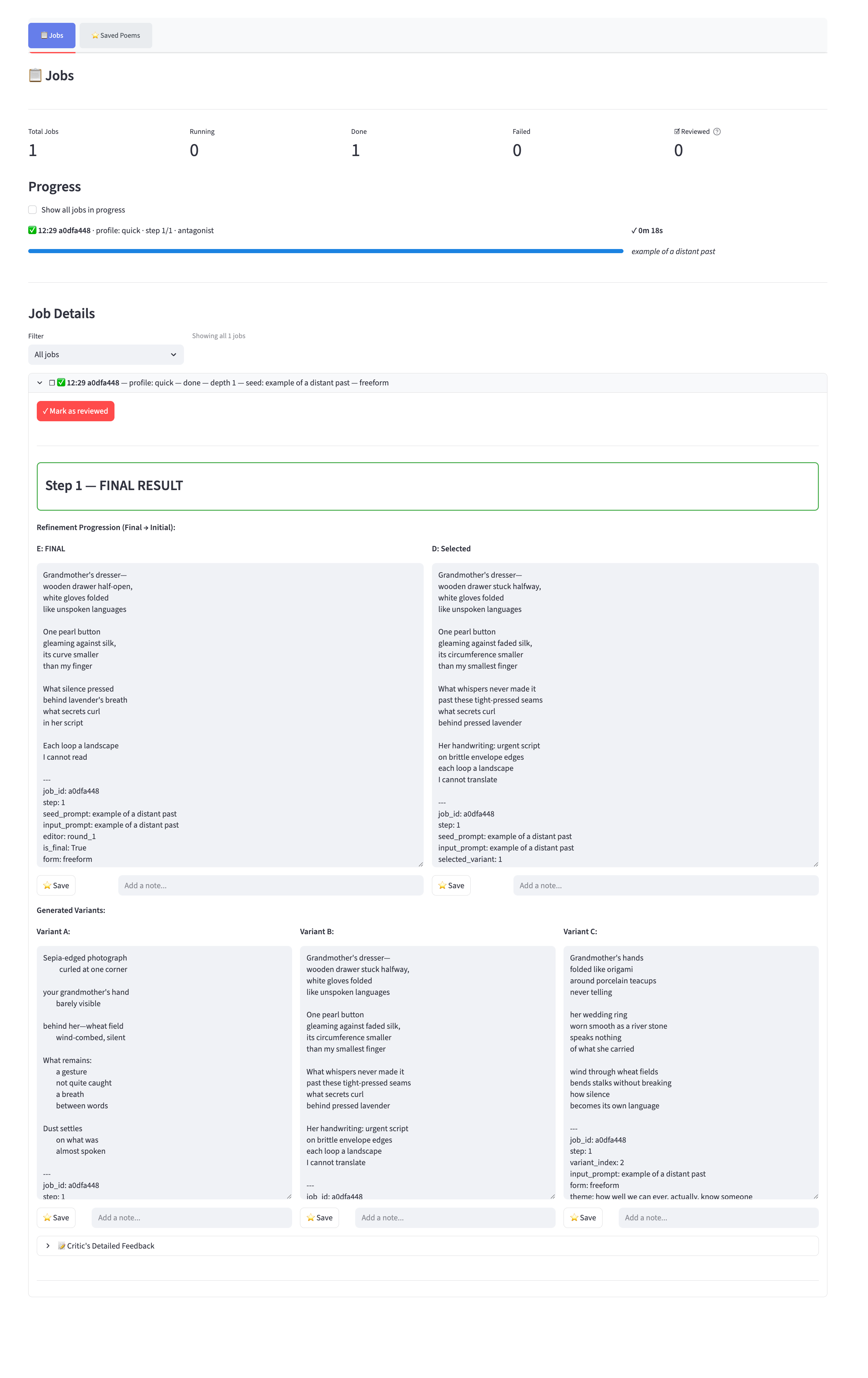 Runohistorian näkymä