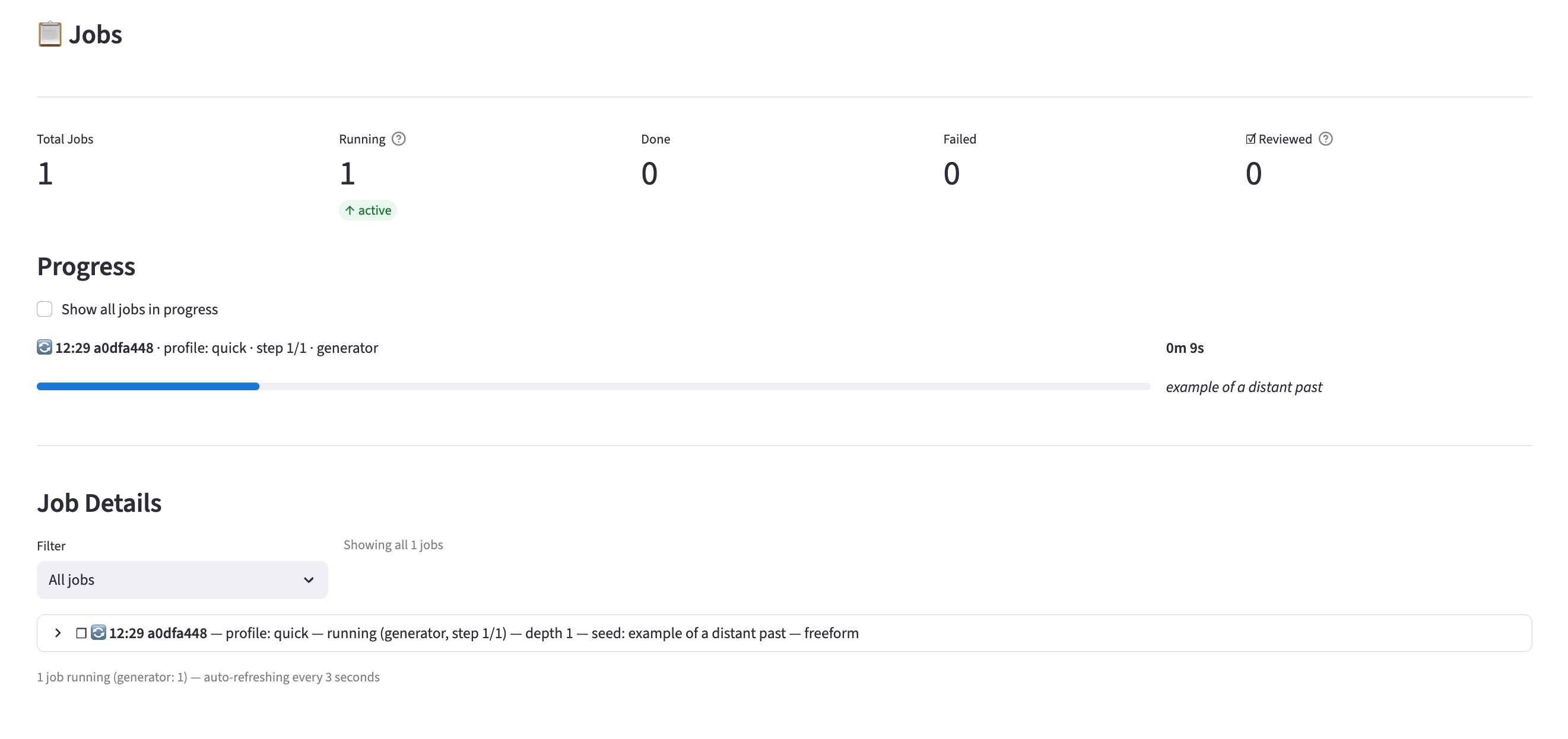 Käynnissä olevan työn näkymä